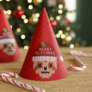 Funny Sloth Red Christmas Holiday Kids Party Hat