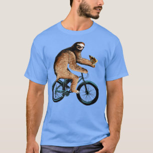 Funny Sloth Riding A Bicycle Eating Pizza Cute Slo T-Shirt