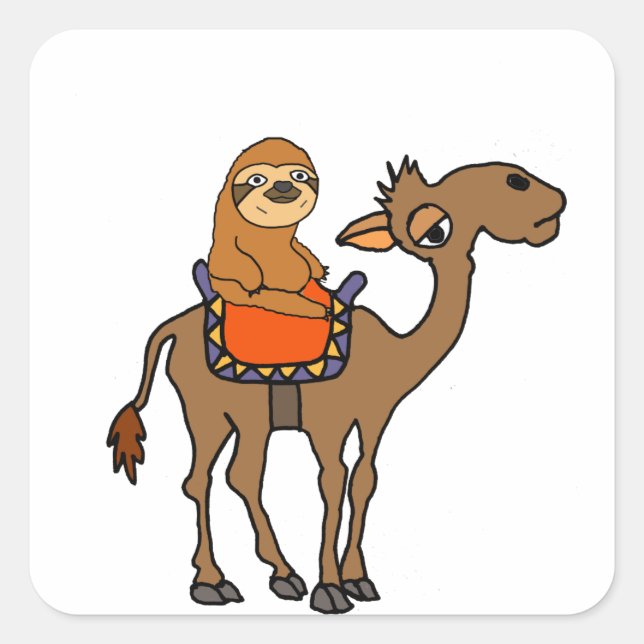 Funny Sloth Riding Camel Cartoon Square Sticker (Front)