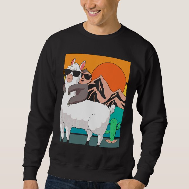 Funny Sloth Riding Llama In The Sweatshirt (Front)