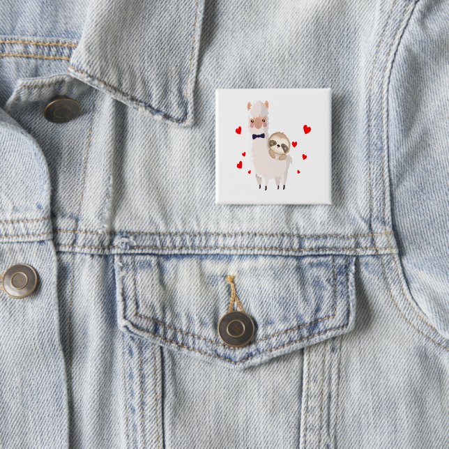 Funny Sloth Riding Llama Shirt funny Alpaca Hearts 15 Cm Square Badge (In Situ)