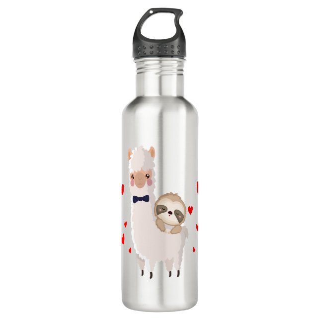 Funny Sloth Riding Llama Shirt funny Alpaca Hearts 710 Ml Water Bottle (Front)