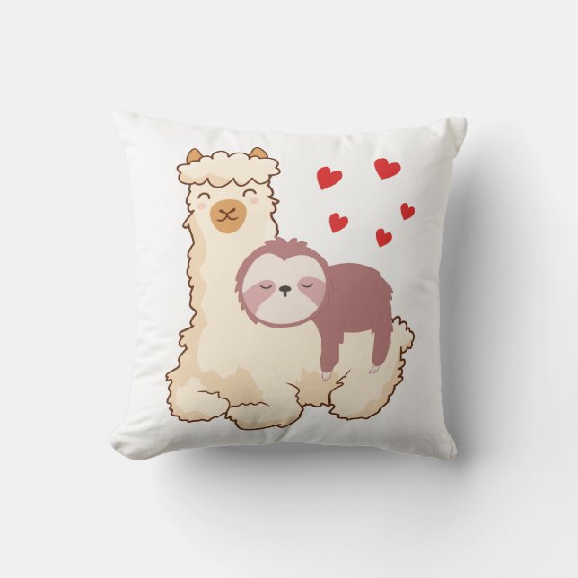 Funny Sloth Riding Llama Shirt funny Alpaca Hearts Cushion (Front)
