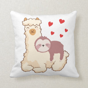 Funny Sloth Riding Llama Shirt funny Alpaca Hearts Cushion