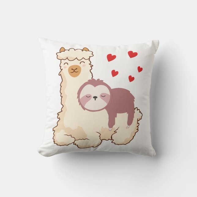 Funny Sloth Riding Llama Shirt funny Alpaca Hearts Cushion (Front)