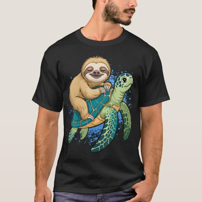 Funny Sloth Riding On A T-Shirt (Front)