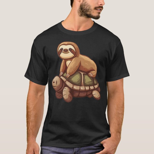 Funny sloth riding on a turtle Graphic T-Shirt (Front)