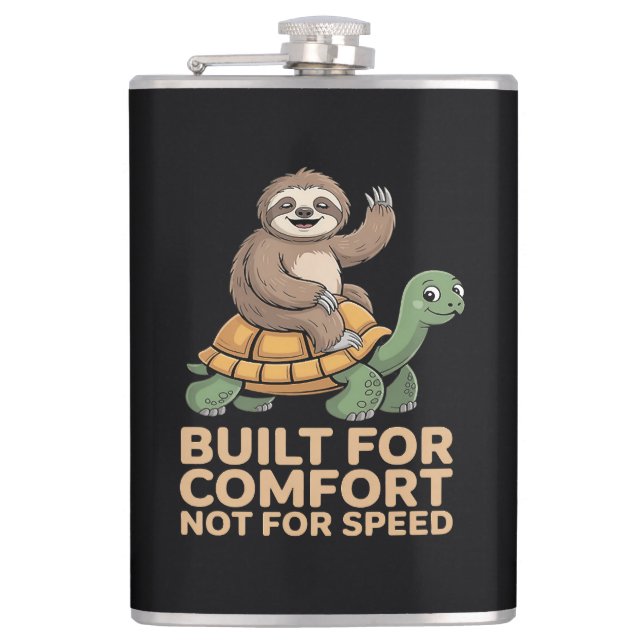 Funny Sloth Riding Turtle Hip Flask (Front)