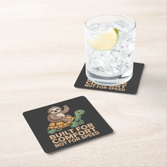 Funny Sloth Riding Turtle Square Paper Coaster (Insitu)