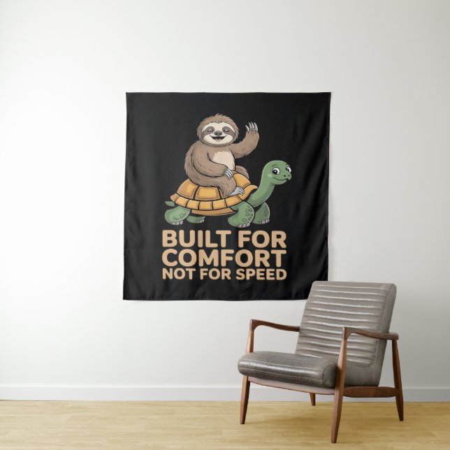 Funny Sloth Riding Turtle Tapestry (In Situ)