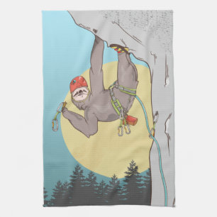 Funny sloth rock climbing tea towel