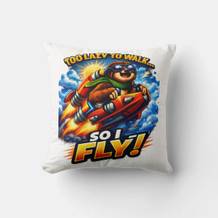 Funny Sloth Rocket Meme, Too Lazy to Walk So I Fly Cushion