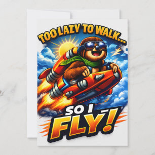 Funny Sloth Rocket Meme, Too Lazy to Walk So I Fly Thank You Card