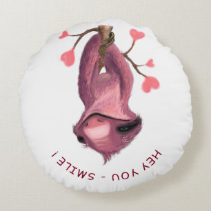 Funny Sloth Round Pillow Smile - Custom Text