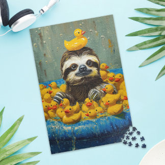 Funny Sloth Rubber Duck Pool Jigsaw Puzzle