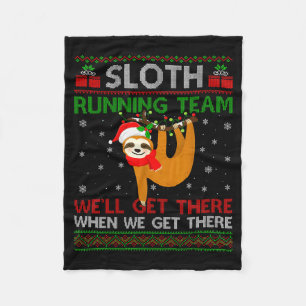 Funny Sloth Running Team Xmas Lights Ugly Sloth Ch Fleece Blanket