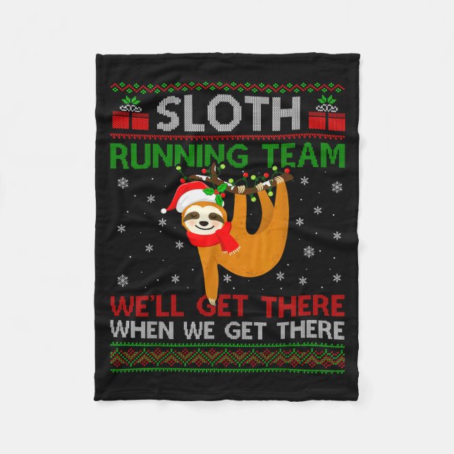 Funny Sloth Running Team Xmas Lights Ugly Sloth Ch Fleece Blanket (Front)