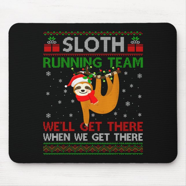 Funny Sloth Running Team Xmas Lights Ugly Sloth Ch Mouse Mat (Front)