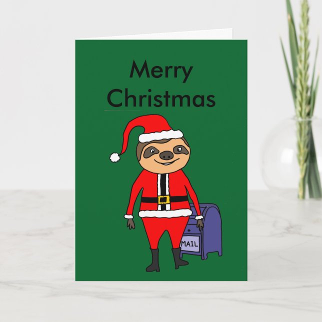 Funny Sloth Santa Claus Christmas Cartoon Holiday Card (Front)
