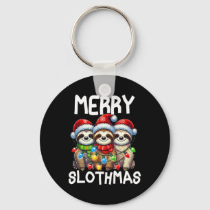 Funny Sloth Santa Hat Retro Matching Christmas Fam Key Ring