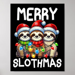 Funny Sloth Santa Hat Retro Matching Christmas Fam Poster