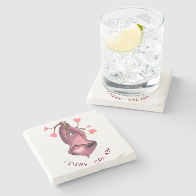 Funny Sloth Stone Coaster - Custom Text (Side)