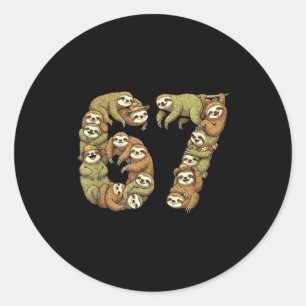 Funny Sloth Tribal 6 7 Meme Six Seven Love  Classic Round Sticker