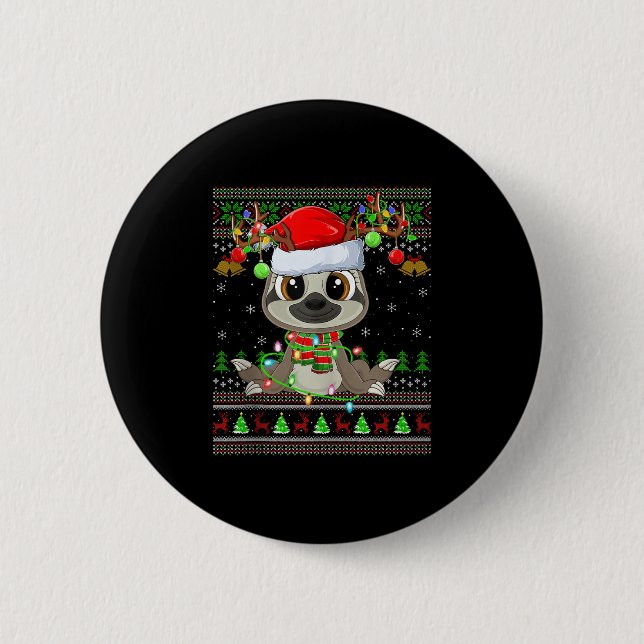 Funny Sloth Ugly Christmas Sweaters Holiday Santa  6 Cm Round Badge (Front)