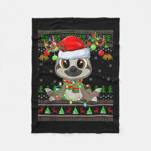 Funny Sloth Ugly Christmas Sweaters Holiday Santa Fleece Blanket