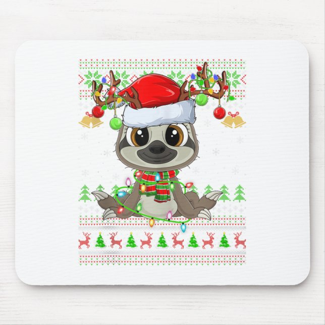 Funny Sloth Ugly Christmas Sweaters Holiday Santa  Mouse Mat (Front)
