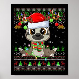 Funny Sloth Ugly Christmas Sweaters Holiday Santa Poster