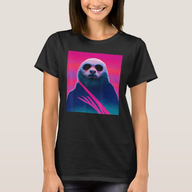 Funny Sloth Vaporwave 80's retro T-Shirt (Front)