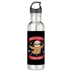 Funny Sloth wake me up when its Christmas Xmas Cut 710 Ml Water Bottle