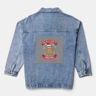 Funny Sloth wake me up when its Christmas Xmas Cut Denim Jacket