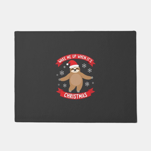 Funny Sloth wake me up when its Christmas Xmas Cut Doormat (Front)