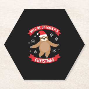 Funny Sloth wake me up when its Christmas Xmas Cut Paper Coaster
