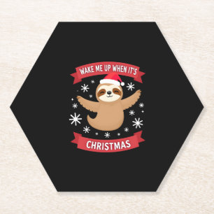 Funny Sloth wake me up when its Christmas Xmas Cut Paper Coaster