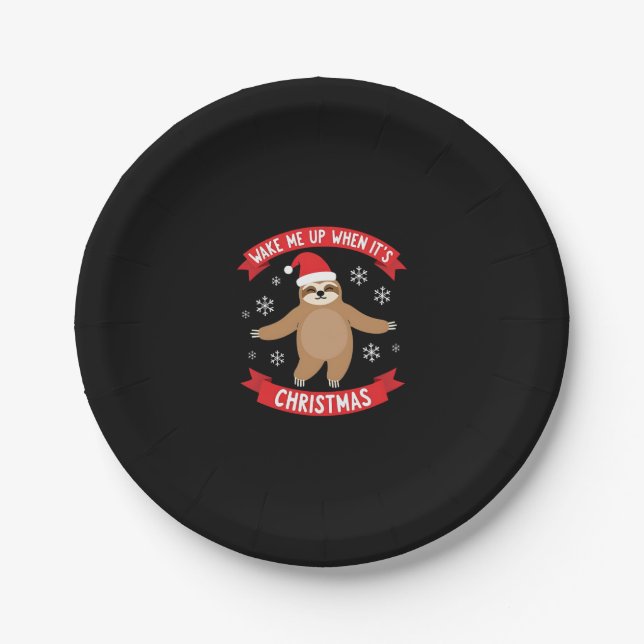 Funny Sloth wake me up when its Christmas Xmas Cut Paper Plate (Front)