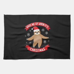 Funny Sloth wake me up when its Christmas Xmas Cut Tea Towel