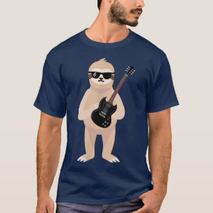 Funny Sloth Wearing Sunglasses Playing Electric Gu T-Shirt