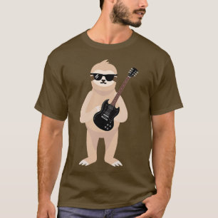 Funny Sloth Wearing Sunglasses Playing Electric Gu T-Shirt