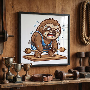 Funny Sloth Weightlifter Gym Sports Poster