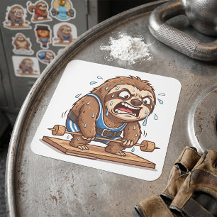 Funny Sloth Weightlifter Gym Sports Square Sticker