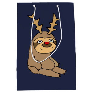 Funny Sloth with Reindeer Antlers Christmas Medium Gift Bag