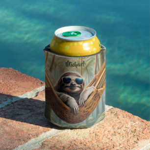 Funny sloth with sunglasses in a hammock can cooler