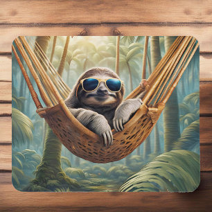 Funny sloth with sunglasses in a hammock mouse mat