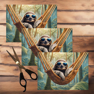 Funny sloth with sunglasses in a hammock,  tissue paper