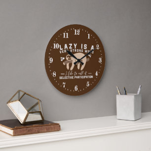 funny sloth word art Large Clock 