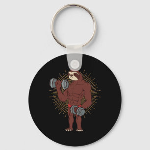 Funny Sloth Workout Weight Lifting Exercise Gym Ra Key Ring