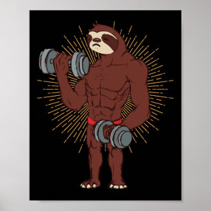 Funny Sloth Workout Weight Lifting Exercise Gym Ra Poster